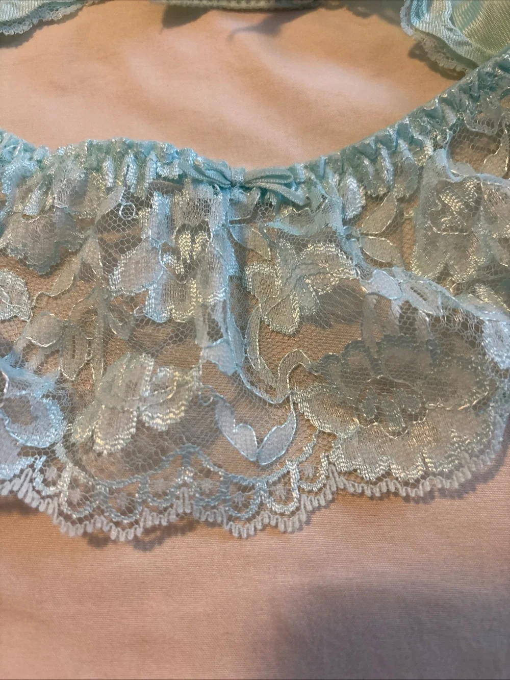 Vtg shape mates mint green lace ruffled, garter belt retro pinup coquette girl L
